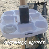 Myard Umbrella Table Tray 15 Inches Pro for Beach, Swimming Pool with 4 Drink Holders, 4 Snck Grooves, 4 Sunglasses Holes, 4 Phone Slots, 4 Airpods Holes, 2 Ipad Slots, 4 Small Bag Hangers (Green)