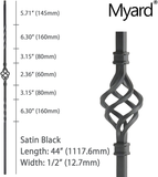Myard Single Basket 1/2 Inches Square Iron Stair Balusters, 44 Inches 5-Pack (Satin Black)