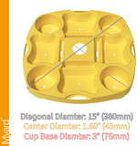 Payandpack Myard UTD13 Umbrella Table Tray 15 Inches for Beach, Patio, Garden, Swimming Pool with 4 Drink Holder, 4 Snack Compartments, 4 Sunglasses Holes, 4 Phone Slots (Yellow)