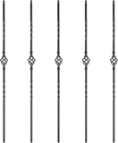 Myard Single Basket 1/2 Inches Square Iron Stair Balusters, 44 Inches 5-Pack (Satin Black)