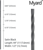 Myard Double Twist 1/2 Inches Square Iron Stair Balusters, 44 Inches 10-Pack (Satin Black)