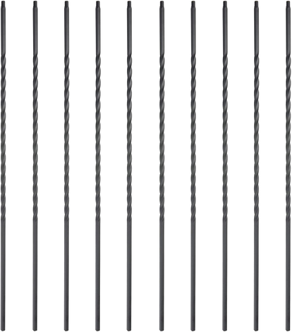 Myard Long Twist 1/2 Inches Square Iron Stair Balusters, 44 Inches 10-Pack (Satin Black)