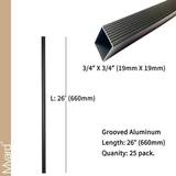 Myard 26 Inches Grooved Estate Square Aluminum Deck Balusters for Decking Railing Patio Fence, Modern Look (25-Pack, Matte Black)
