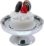 Loches Lynn K1069 Artificial Handcrafted Mini Fake Strawberry Cream Cookies Dounts Cake with Silver Stand Plate + Dome, Gift Home Decor, Refrigerator Magnet, Model, Replica