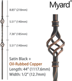 Myard Double Basket 1/2 Inches Square Iron Stair Balusters, 44 Inches 5-Pack (Satin Black + Oil-Rubbed Copper)