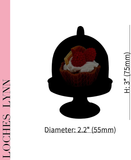 Loches Lynn K1190 Artificial Handcrafted Mini Fake Donut Roses Cream Chocolate Cake with Silver Stand Plate + Dome, Gift Home Decor, Refrigerator Magnet, Model, Replica