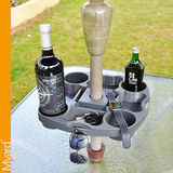Myard Umbrella Table Tray 15 Inches Pro for Beach, Patio, Swimming Pool with 4 Drink Holders, 4 Snack Grooves, 4 Sunglasses Holes, 4 Phone Slots, 4 Airpods Holes, 2 Ipad Slots, 4 Small Bag Hangers