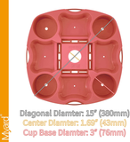 Payandpack Myard UTD13 Umbrella Table Tray 15 Inches for Beach, Patio, Garden, Swimming Pool with 4 Drink Holder, 4 Snack Compartments, 4 Sunglasses Holes, 4 Phone Slots (Pink)