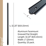 Myard 32-1/4 Inches Grooved Flat Straight Aluminum Deck Balusters with Screws for Wood Composite Facemount Deck Railing (25-Pack, Matte Black)