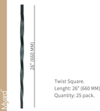 Myard 26 Inches Twist Square Aluminum Deck Balusters for Decking Railing Patio Fence, Unique Look (25-Pack, Matte Black)