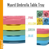 Payandpack Myard UTD13 Umbrella Table Tray 15 Inches for Beach, Patio, Garden, Swimming Pool with 4 Drink Holder, 4 Snack Compartments, 4 Sunglasses Holes, 4 Phone Slots (Blue)