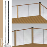 Myard Square Aluminum Pre-Drilled Intermediate Picket Post with Connectors for 1/8" Stair Cable Railings, Length 50" with 12 Angled Offset Elongated Holes (50", Silver, 1-Pack)