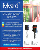 Myard 'O' Seal Patented Baluster Connectors with Screws for Deck Railing Handrail Patio Fence (Qty 50 for 25 Balusters, round Line Connectors)