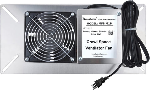 Durablow 110 CFM Air-Out Stainless Steel Crawl Space Vent Fan, Foundation Vent, Radon Mitigation, for Crawl Space Exhaust Fan, Basement Ventilation Fan, Attic, Garage (Stainless Steel Silver, M1P)