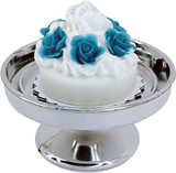 Loches Lynn K1212 Artificial Handcrafted Mini Fake Roses Cream Chocolate Sprinkles Cake with Silver Stand Plate + Dome, Gift Home Decor, Refrigerator Magnet, Model, Replica