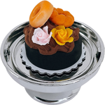 Loches Lynn K1190 Artificial Handcrafted Mini Fake Donut Roses Cream Chocolate Cake with Silver Stand Plate + Dome, Gift Home Decor, Refrigerator Magnet, Model, Replica