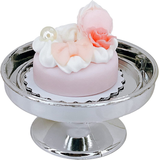 Loches Lynn K1219 Artificial Handcrafted Mini Fake Pearl Cream Roses Macaron Cake with Silver Stand Plate + Dome, Gift Home Decor, Refrigerator Magnet, Model, Replica