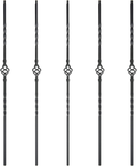 Myard Single Basket 1/2 Inches Square Iron Stair Balusters, 44 Inches 5-Pack (Satin Black)