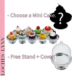 Loches Lynn K1225 Artificial Handcrafted Mini Fake Raspberry Cream Ice Cream Biscuit Cookie Cup Cake with Silver Stand Plate + Dome, Gift Home Decor, Refrigerator Magnet, Model, Replica