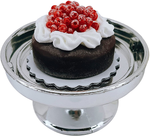 Loches Lynn K1213 Artificial Handcrafted Mini Fake Cranberry Fruit Cream Chocolate Cake with Silver Stand Plate + Dome, Gift Home Decor, Refrigerator Magnet, Model, Replica