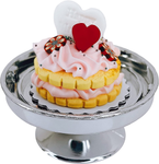 Loches Lynn K1145 Artificial Handcrafted Mini Fake Cream Biscuit Cookie Sandwich Birthday Cake with Silver Stand Plate + Dome, Gift Home Decor, Refrigerator Magnet, Model, Replica