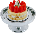 Loches Lynn K1231 Artificial Handcrafted Mini Fake Strawberry Cream Cookie Pistachios Cake with Silver Stand Plate + Dome, Gift Home Decor, Refrigerator Magnet, Model, Replica