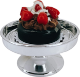 Loches Lynn K1094 Artificial Handcrafted Mini Fake Chocolate Condensed Milk Cream Strawberry Cake with Silver Stand Plate + Dome, Gift Home Decor, Refrigerator Magnet, Model, Replica