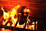 Myard Hollow Eye Sockets Human Skull Fire Gas Log for NG, LP Wood Fireplace, Firepit, Campfire, Home Decor, BBQ (Qty 1, Black)