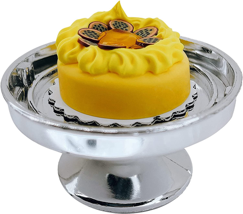 Loches Lynn K1010 Artificial Handcrafted Mini Fake Passion Fruit Cream Cake with Silver Stand Plate + Dome, Gift Home Decor, Refrigerator Magnet, Model, Replica