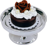Loches Lynn K1215 Artificial Handcrafted Mini Fake Pearl Cream Chocolate Sprinkles Rose Cake with Silver Stand Plate + Dome, Gift Home Decor, Refrigerator Magnet, Model, Replica