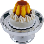 Loches Lynn K1203 Artificial Handcrafted Mini Fake Butter Pudding Cake with Silver Stand Plate + Dome, Gift Home Decor, Refrigerator Magnet, Model, Replica