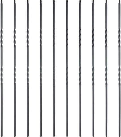 Myard Double Twist 1/2 Inches Square Iron Stair Balusters, 44 Inches 10-Pack (Satin Black)