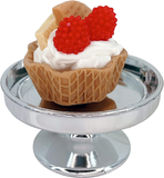 Loches Lynn K1225 Artificial Handcrafted Mini Fake Raspberry Cream Ice Cream Biscuit Cookie Cup Cake with Silver Stand Plate + Dome, Gift Home Decor, Refrigerator Magnet, Model, Replica