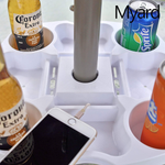 Myard Umbrella Table Tray 15 Inches Pro for Beach, Patio, Swimming Pool with 4 Drink Holders, 4 Snack Grooves, 4 Sunglasses Holes, 4 Phone Slots, 4 Airpods Holes, 2 Ipad Slots, 4 Small Bag Hangers