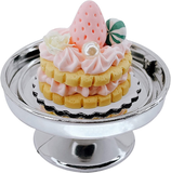 Loches Lynn K1044 Artificial Handcrafted Mini Fake Strawberry Layer Pearl Ornament Cake with Silver Stand Plate + Dome, Gift Home Decor, Refrigerator Magnet, Model, Replica