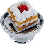 Loches Lynn K1155 Artificial Handcrafted Mini Fake Strawberry Cream Cookie Twinkies Cake with Silver Stand Plate + Dome, Gift Home Decor, Refrigerator Magnet, Model, Replica