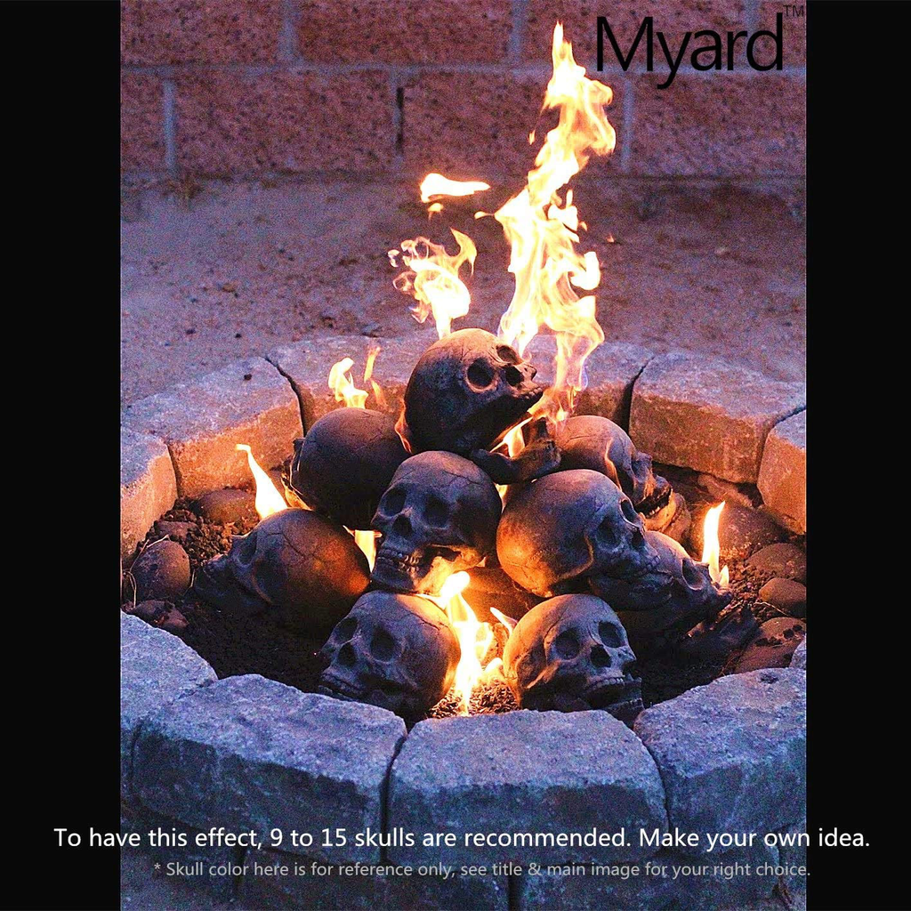 Myard Fireproof Imitated Human Fire Pit Skull Gas Log for NG, LP Wood – 