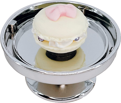 Loches Lynn K1088 Artificial Handcrafted Mini Fake Cream Macaron Cake with Silver Stand Plate + Dome, Gift Home Decor, Refrigerator Magnet, Model, Replica