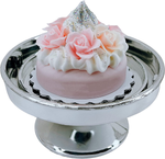 Loches Lynn K1179 Artificial Handcrafted Mini Fake Roses Cream Chocolate Sprinkles Cake with Silver Stand Plate + Dome, Gift Home Decor, Refrigerator Magnet, Model, Replica…