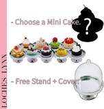 Loches Lynn K1074 Artificial Handcrafted Mini Fake Birthday Cream Chocolate Sprinkles Cup Cake with Silver Stand Plate + Dome, Gift Home Decor, Refrigerator Magnet, Model, Replica