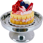 Loches Lynn K1097 Artificial Handcrafted Mini Fake Strawberry Blueberry Cranberry Layer Cake with Silver Stand Plate + Dome, Gift Home Decor, Refrigerator Magnet, Model, Replica