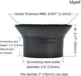 Myard Gutter Downspout Adapter/Connector Fits 6" (Schedule 40) PVC Rain Water Drain down Pipe Tubing (6", Black)