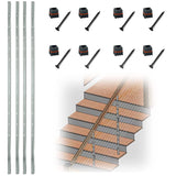 Myard Square Aluminum Pre-Drilled Intermediate Picket Post with Connectors for 1/8" Stair Cable Railings, Length 50" with 12 Angled Offset Elongated Holes (50", Silver, 4-Pack)
