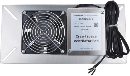 Durablow Stainless Steel Crawl Space Foundation Fan Ventilator + Built-In Dehumidistat (Stainless Steel Silver, M1)